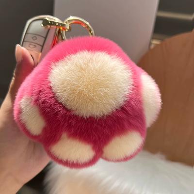 [Patinha de Gatinho Fofa] Pelo de Coelho Rex Pingente Chaveiro de Carro Ins Celebridade da Internet Pelúcia Pingente de Bolsa de Livro Presente