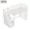 Loft Bed 90 x 200, High-Fence Safety Design with Wardrobe, Shelves and Storage with Safety Climbing Ladder, Multifunctional Bed, Solid Wood Bed, White
