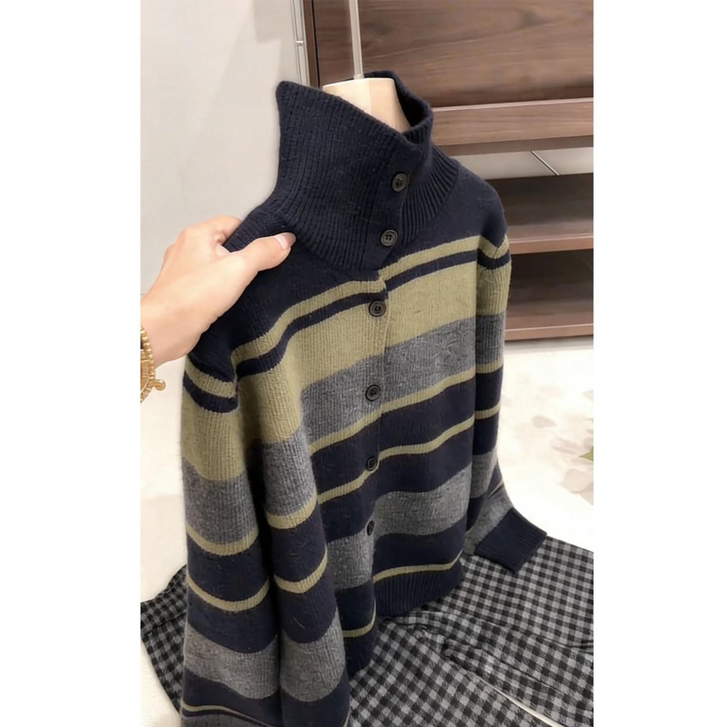 

Trendy 2026 Women s Winter Korean Style Loose Knit Sweater with Fashionable Striped Base Layer S (80-95 jin)