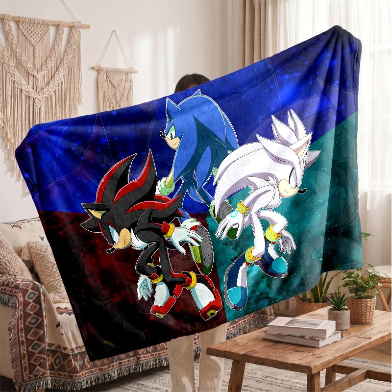 Sonic the Hedgehog Printed Flannel Blanket, Skin Friendly Warm Throw for Indoor Couch Bed Daily Use