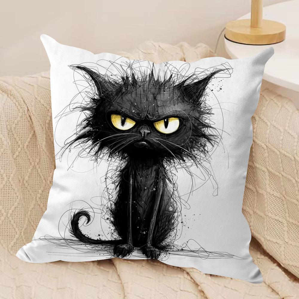 Whimsical Cat Art Cushion Cover Silky Short Plush Invisible Zipper Dustproof Sofa Pillow Case For Home Decor