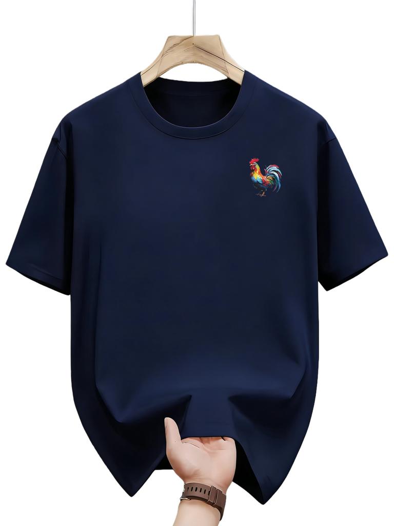 Mens summer fashion casual loose sporty bright rooster print roundneck shortsleeved Tshirt top