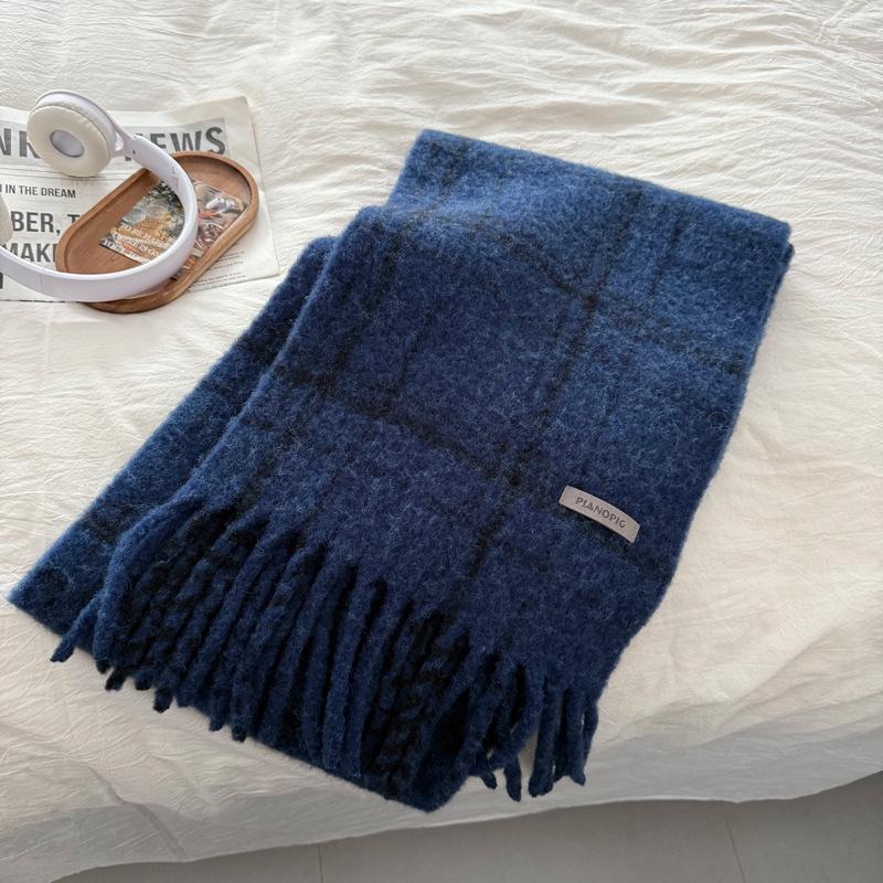 

М який картатий шарф з вовняної суміші: Затисний та вітрозахисний захист шиї для чоловіків та жінок восени та взимку синій