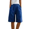 Women's Fashion Color Pants Pocket Button Up Capris Loose Elastic Waist Cotton Linen Shorts