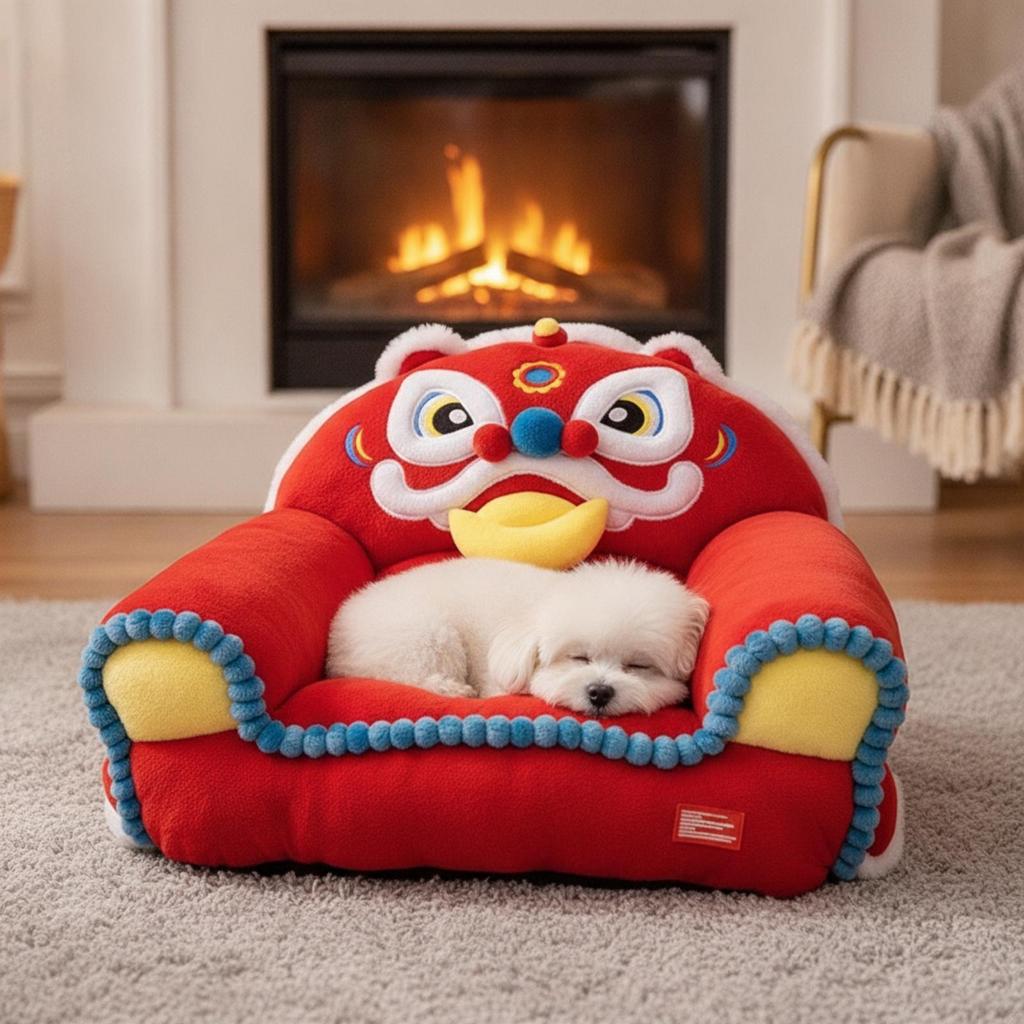 Lion-Dance Themed Pet Bed Supportive Dog Sofa Stylish for Bedrooms