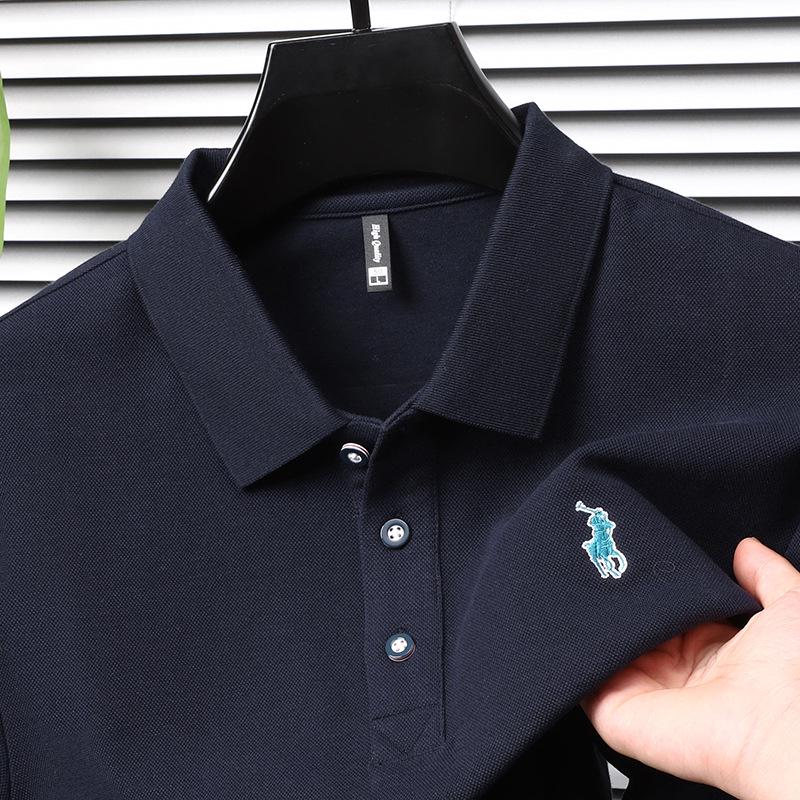 Men's Premium Striped Long-Sleeve Polo Shirt - Pure Cotton, High-End Business Wear