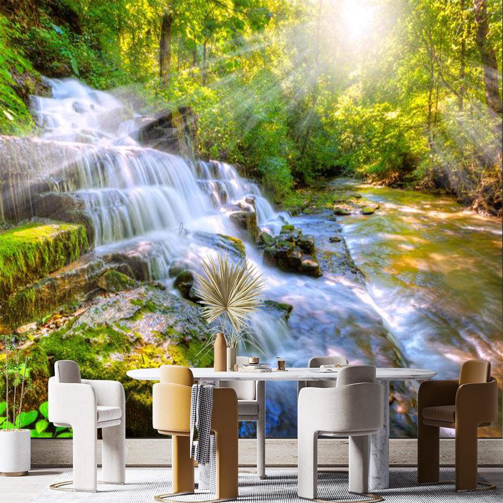 Wallpaper Of Forest 3d Mural Waterfall Mountain Scenery Wallpaper For Bedrooms And Living Room Home Decor