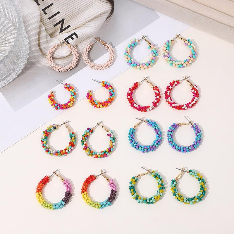 Original Bohemian Style Glass Seed Bead Winding Earrings for Women, Cute Little Earrings, Exquisite Handmade Tassel Rainbow