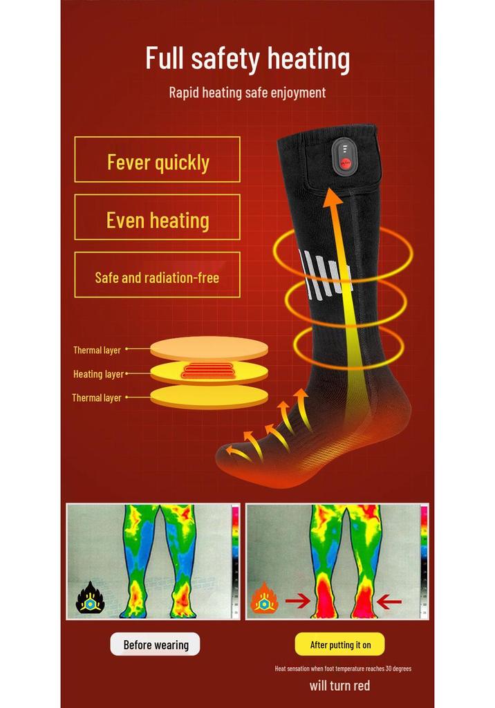 Electric Heated Skiing Socks - Rechargeable Foot Warmers for Outdoor Use