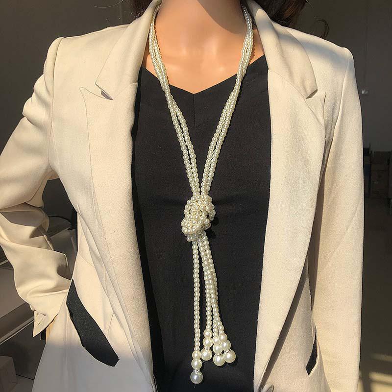 Multi-Layered Pearl Necklace Vintage Banquet Sweater Chain Pendant Accessories
