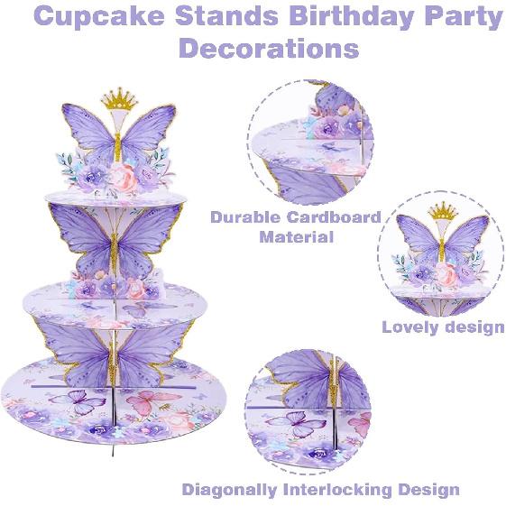 3 Tier Butterfly Cupcake Stand,Suitable for Butterfly Themes – Easy to Assemble& Reble(1Butterfly)