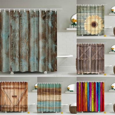 Vintage Style Retro Wooden Door Bathroom Shower Curtains Frabic Waterproof Polyester Bath Curtains With Hooks