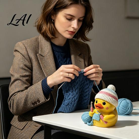 Home Office Desk Decor Duck Funny Figurine Small Resin Crocheting Statue Collectible