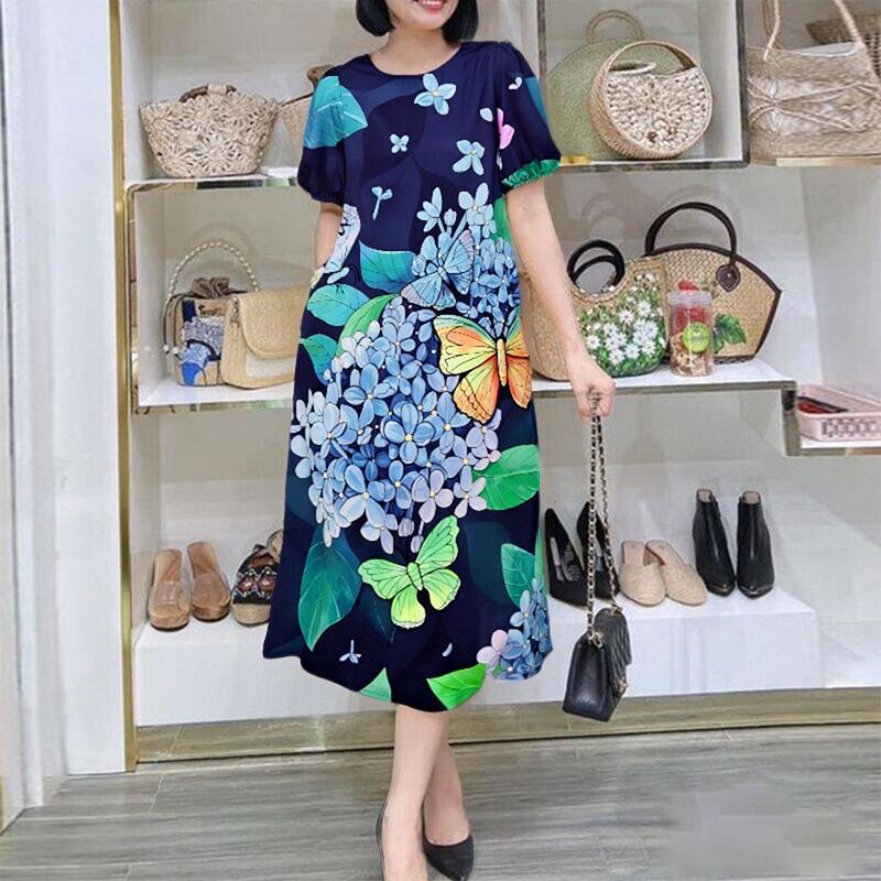 

ZANZEA Женское платье с ретро-принтом, свободного кроя, повседневное, с коротким рукавом 2XL синий