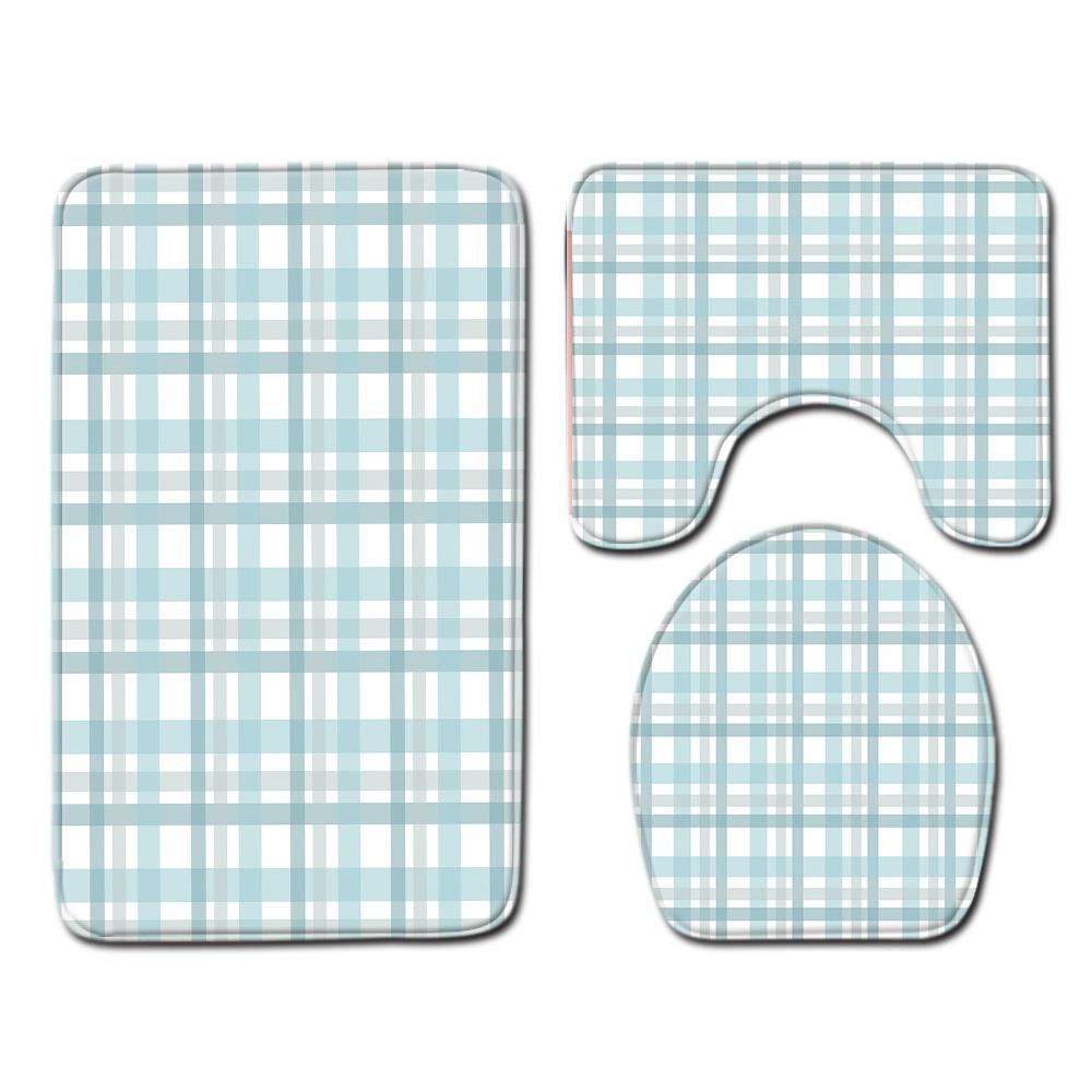 Striped Checkered Toilet Three-Piece Floor Mat Bathroom Three-Piece Carpet Doormat