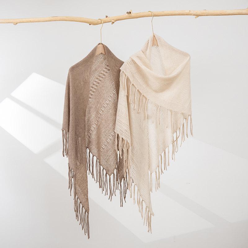 Women's 100% Pure Cashmere Shawl - Autumn/Winter Fashion Tassel Knit Scarf