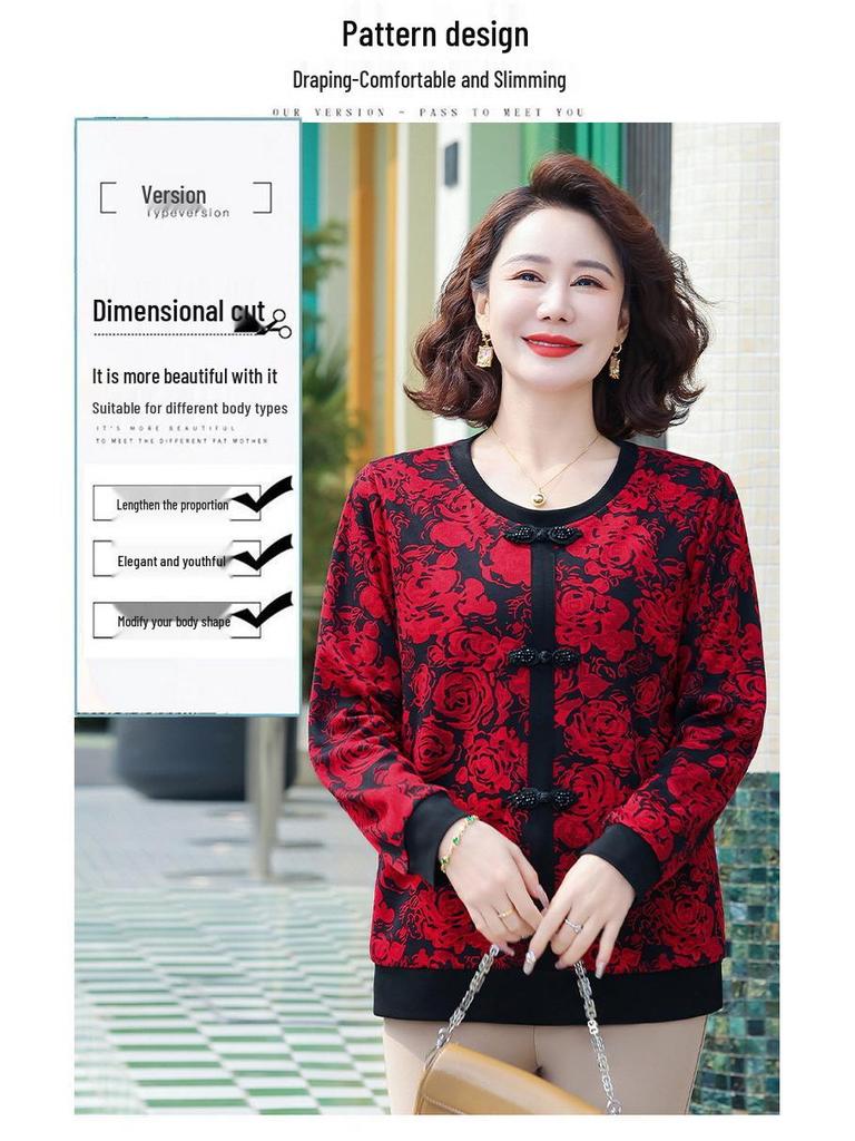 2025 Autumn Fashionable Long-Sleeve Casual T-Shirt for Middle-Aged & Elderly Women