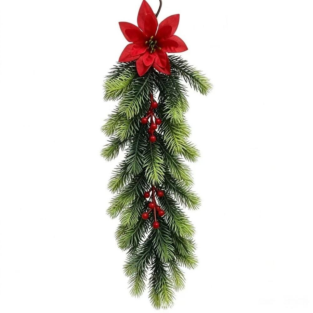 1 pc Plastic Artificial Pine Hanging Spray Realistic Red Berries Teardrop Swag  Front Door