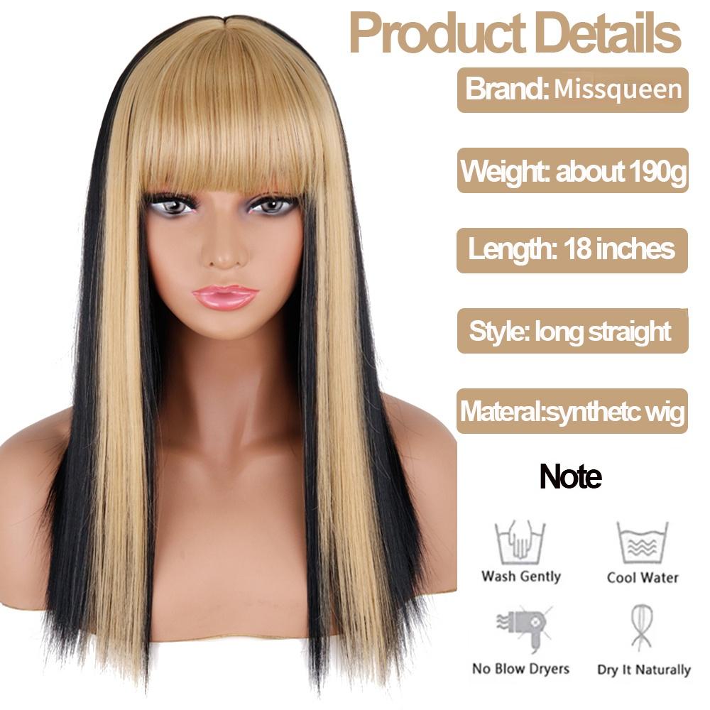 MISSQUEEN Long Straight Mixed Color Wigs Gold Bangs Hair Ladies Synthetic  Wigs Gold and Black Wigs Shoulder Length for Daily Party Women