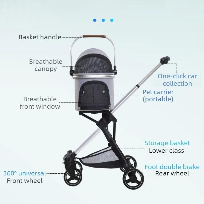 Foldable Pet Strollers Small Medium Dog Lightweight Four-wheel Stroller Multifunctional Carrying Basket Outdoor Travel Carrier
