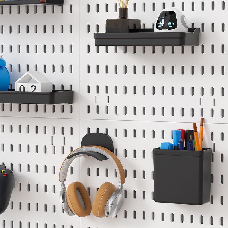 Wall-Mounted Pegboard Organizer with Accessories: Versatile Punch-Free Hanging System for Kitchens, Tool Rooms, and E-Sports Rooms.