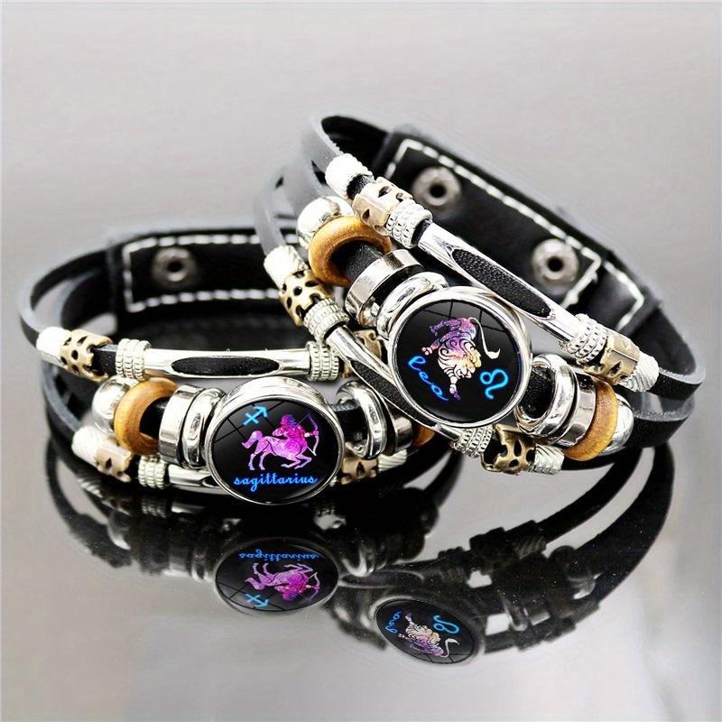 

12 Constellation Luminous Artificial Leather Bracelet Men s and Women s Handmade Multi layer Bead Bracelet Creative Handmade Bracelet Set of 12