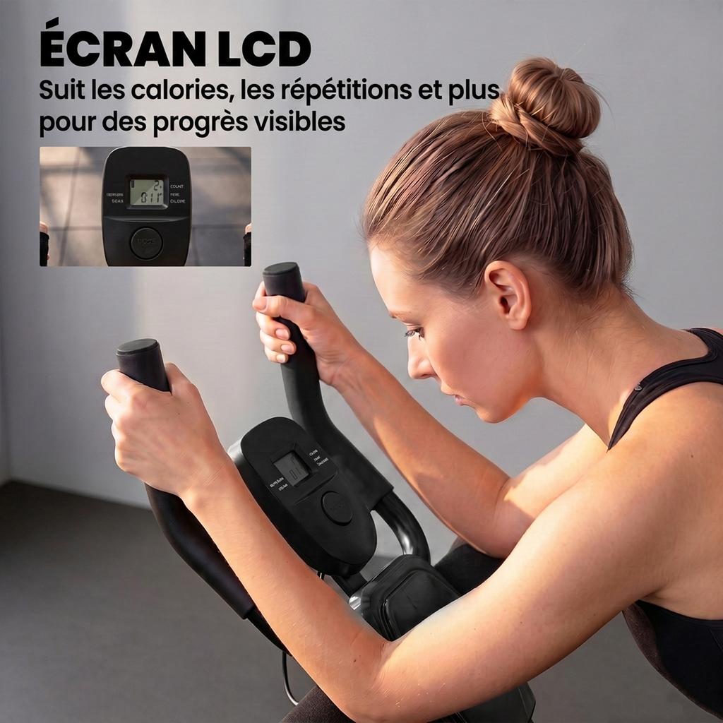 Foldable Abdominal Trainer, LCD Screen, Dual Rail, PVC Foam, Steel Frame, 92 x 41 x 83 cm, Black