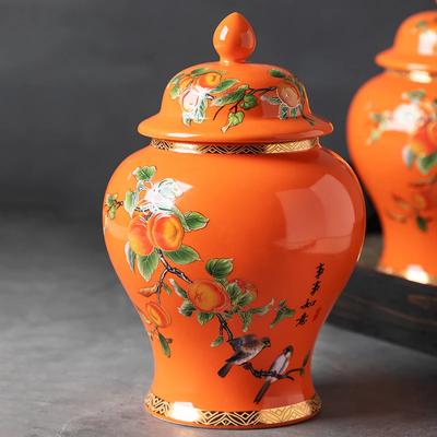 Lattina da tè in ceramica di cachi con coperchio Lattina da tè sigillata Lattina per conservazione per uso domestico Lattina vuota Decorazione generale Lattina creativa per zenzero