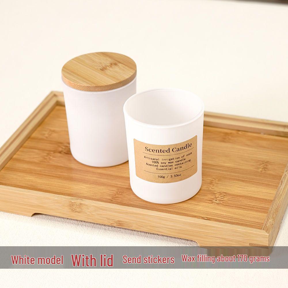 Frosted Matte Glass Cup with Bamboo Lid DIY Aromatherapy Candle Container