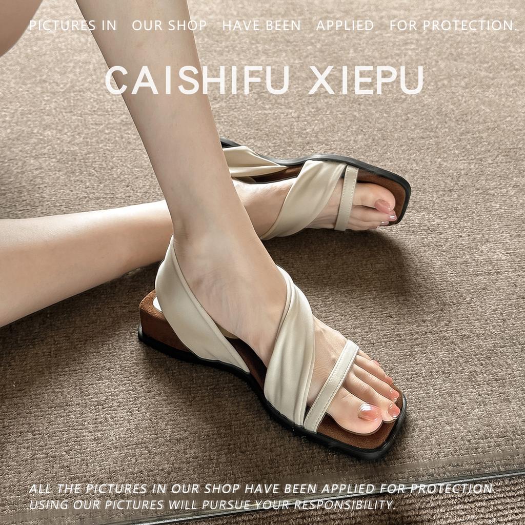 Summer Niche Design Two Wear 3.5CM with Retro Simple Open-toed Ins Fairy Wind Beach Non-slip Soft Bottom Korean Version