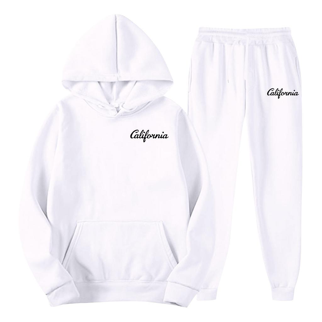 Heren Lente en Herfst Effen Kleur Pak met Capuchon Trui Pak Trend Casual Sport Twee Delig Pak