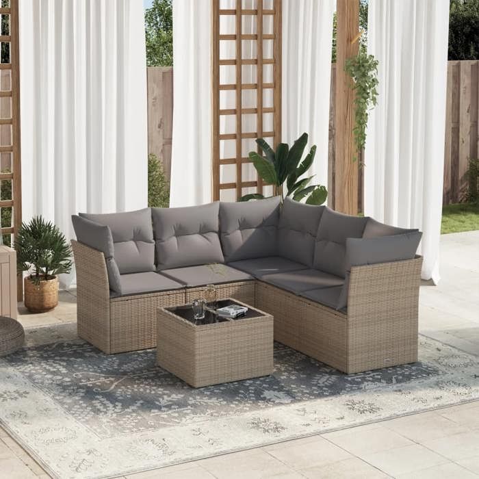 VidaXL Garden Lounge Set with Cushions 6 Pcs Beige Braided Resin 3217629