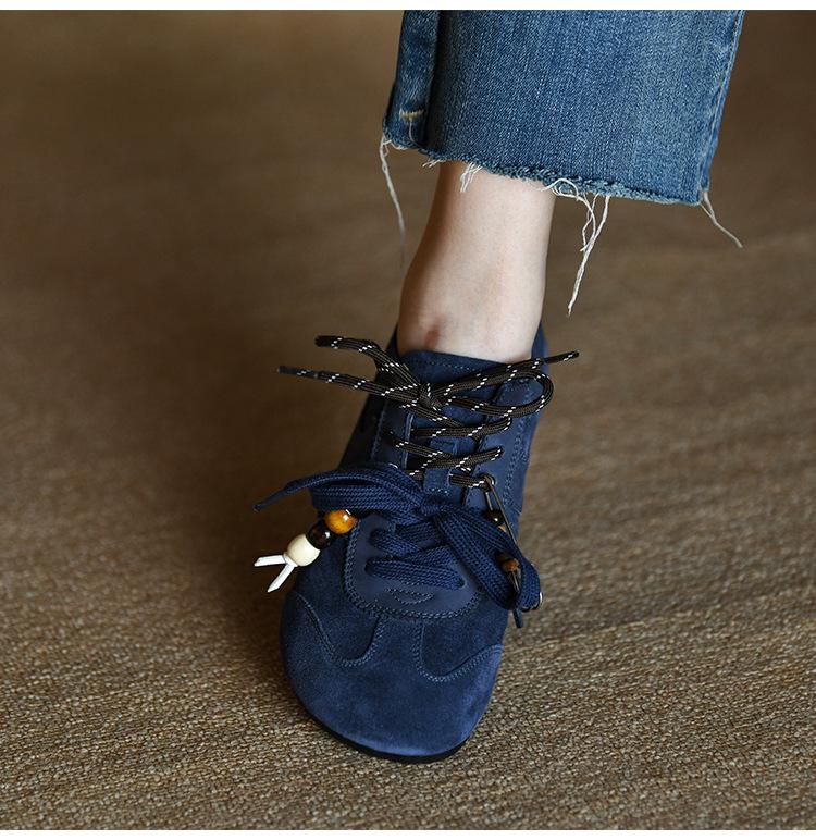Women's Frosted Cowhide Blue German Trainer Fashion Casual Shoes - Autumn 2025 Genuine Leather.