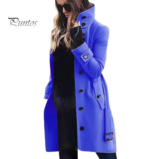 

Зимнее шерстяное пальто больших размеров с высоким воротником, однобортное, с поясом, длинные рукава, плотная однотонная куртка для свиданий, покупок, пальто для активного отдыха M синий