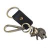 2Pcs Key Chains Elephant Shape Metal Cowhide Car Keychain Retro Leather Pendant GiftsBlack