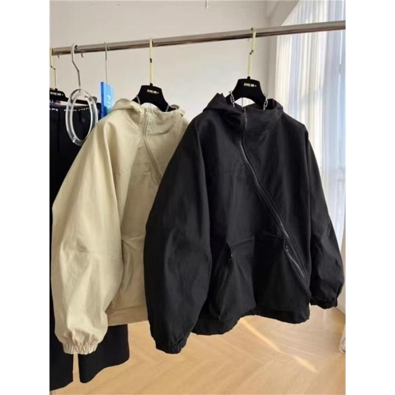 Women's Oversized Windbreaker Jacket Loose Fit Casual Zip Up Outerwear