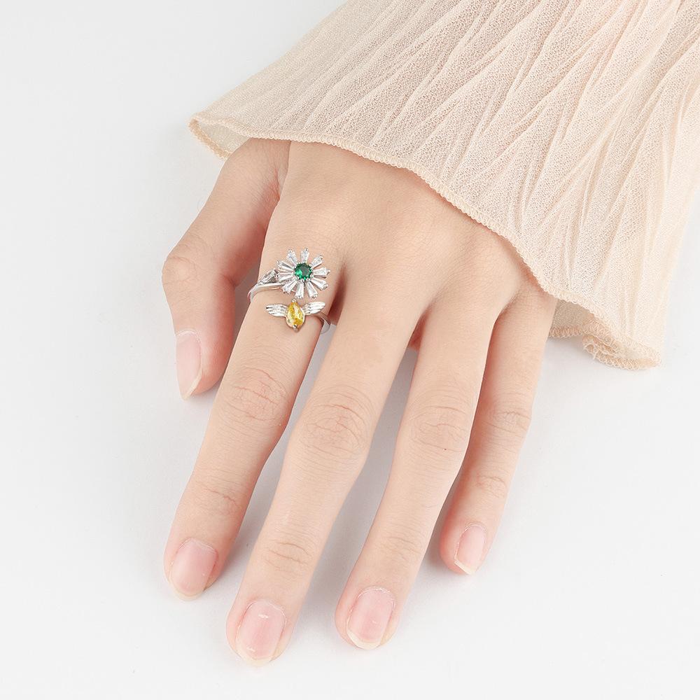 Sunflower Daisy Bee Spinner Ring For Women Adjustable Open Minimalist Personality Jewelry