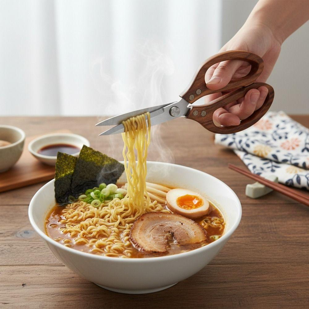 Csúszásmentes Fa Nyél Konyhai Olló Éles Ramen Olló Többfunkciós Konyhai Olló Zöldség