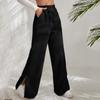 Women's New High-waisted Pants With Slits And Hem Corduroy Solid Color Spliced Casual Pants