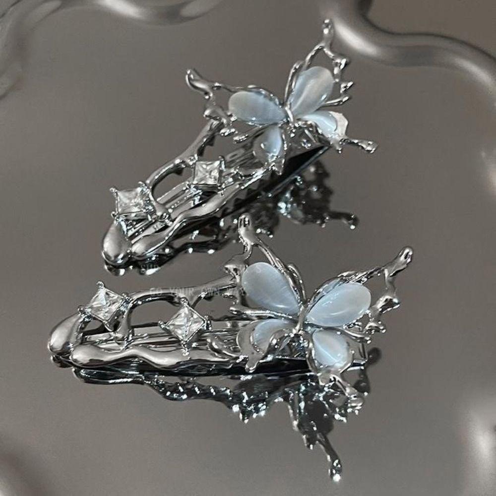 Irregular Harajuku Hair Clips Butterfly Zircon Silver Bang Clip INS Y2K Liquid Metal Hairpin  Girl