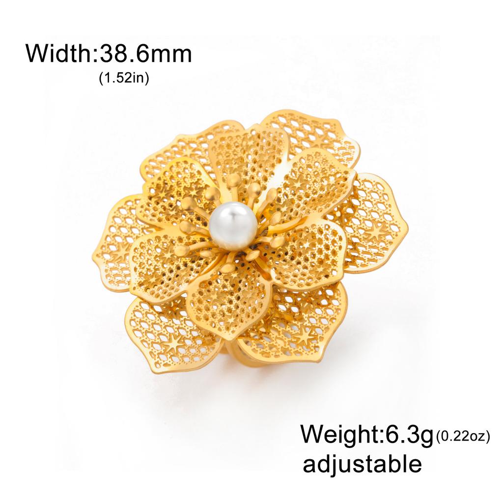 Cazador Big Flower Women's Ring Gold Color Open Rings Stainless Steel Adjustable Jewelry Waterproof Party Wedding Gifts Trendy