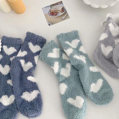1 Pairs Thickened Heart Coral Fleece Socks For Women Medium Sleeve Comfort And Warmth Winter Socks Floor Socks