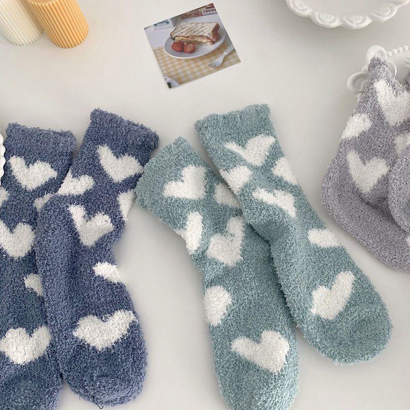 

1 Pairs Thickened Heart Coral Fleece Socks For Women Medium Sleeve Comfort And Warmth Winter Socks Floor Socks розовый