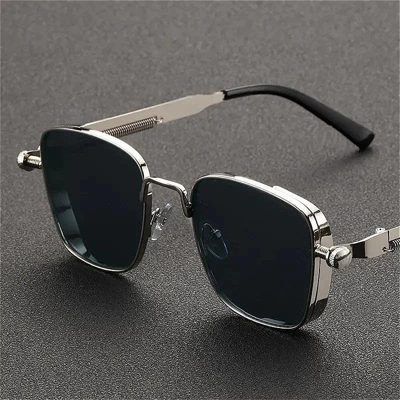 Punk Sunglasses Men Driving Sunglasses Retro Spring Leg Driving Outdoor Sports Metal Rectangular Decorative Glasses Women UV400