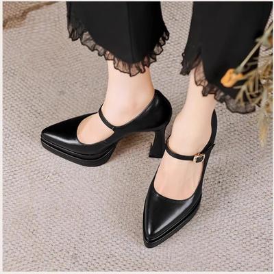 Fashion Beautiful French Niche Platform One Word Mary Jane Shoes Temperament Block Heel High Heels Women