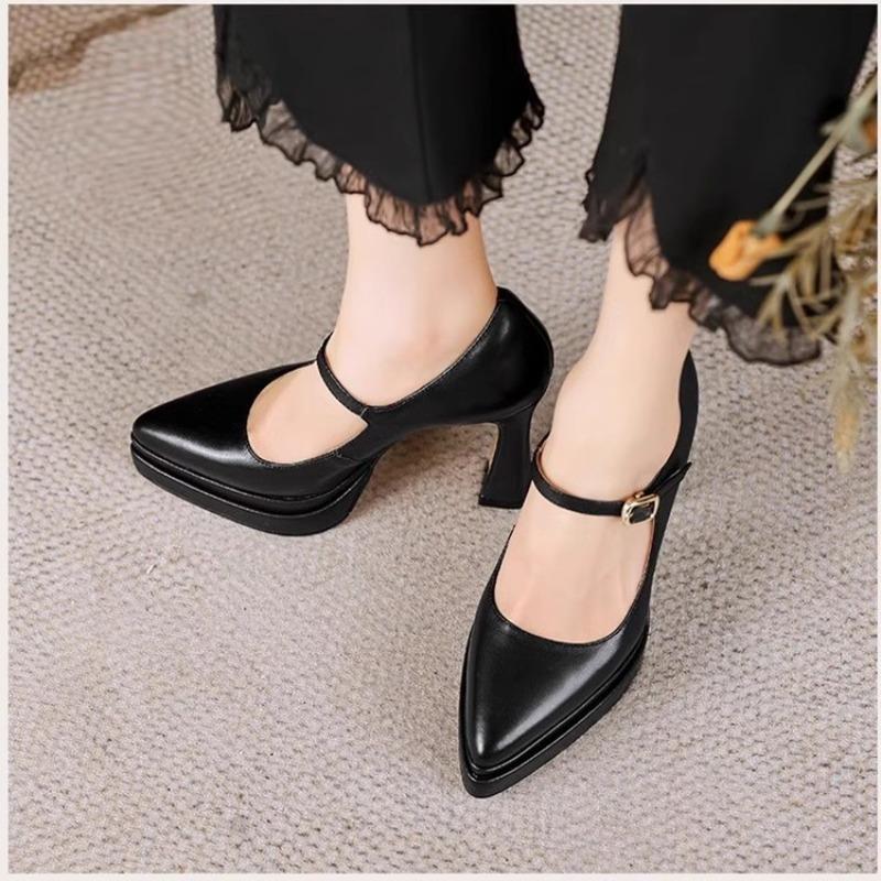 Beautiful French Niche Platform One Word Mary Jane Shoes Temperament Block Heel High Heels Women