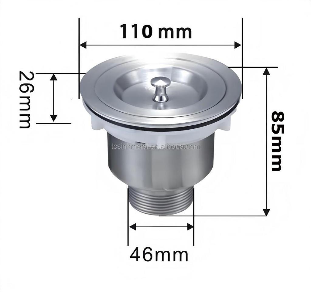 Modern 110mm Stainless Steel Brushed Sink Strainer/Siphon with 1-1/2 Inch Drain Connection for Kitchen Sink Easy Installation