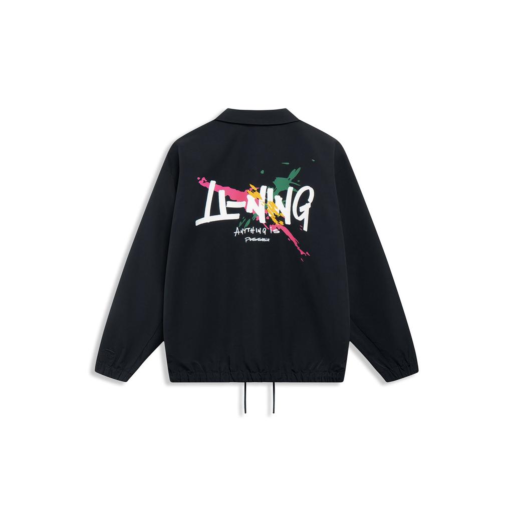 Li-Ning American Retro Letter Print Casual Polo Jacket Men Jackets Black AJDT499-1