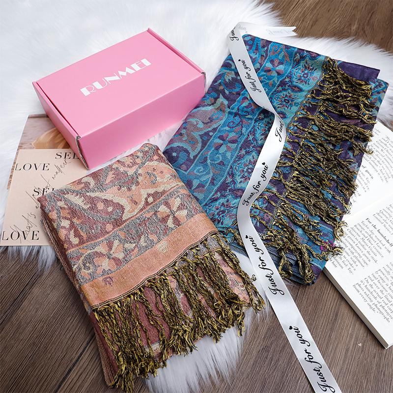 Luxury Embroidery Cashmere Winter Scarves Women Pareo Cashew Rayon Muslim Shawl Warm Wrap Ladies Elegant Poncho Turban Headscarf