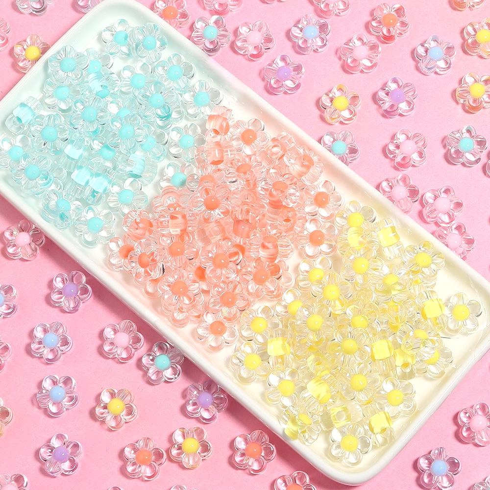 100Pcs Acrylic Colorful Flower Beads Transparent Mix Color Loose Beads Charms for DIY Bracelet Necklace Jewelry Making Findings